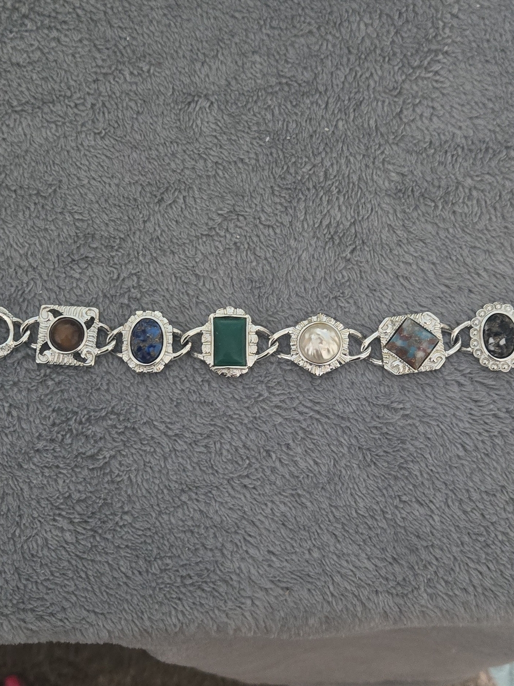 Vintage Sarah Coventry Silver Tone Multi Color Chunky Panel Link Bracelet 7"